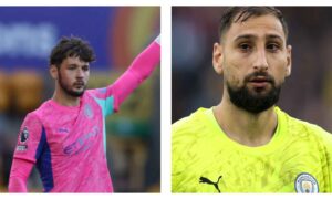 James Trafford and Gianluigi Donnarumma Man City