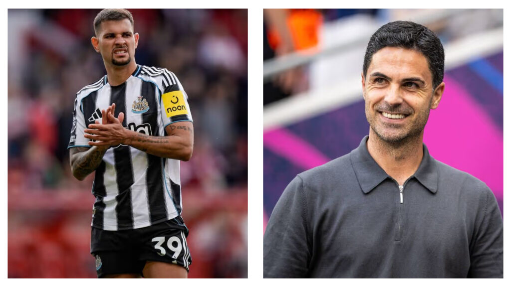 Newcastle's Bruno Guimaraes & Arsenal manager Mikel Arteta