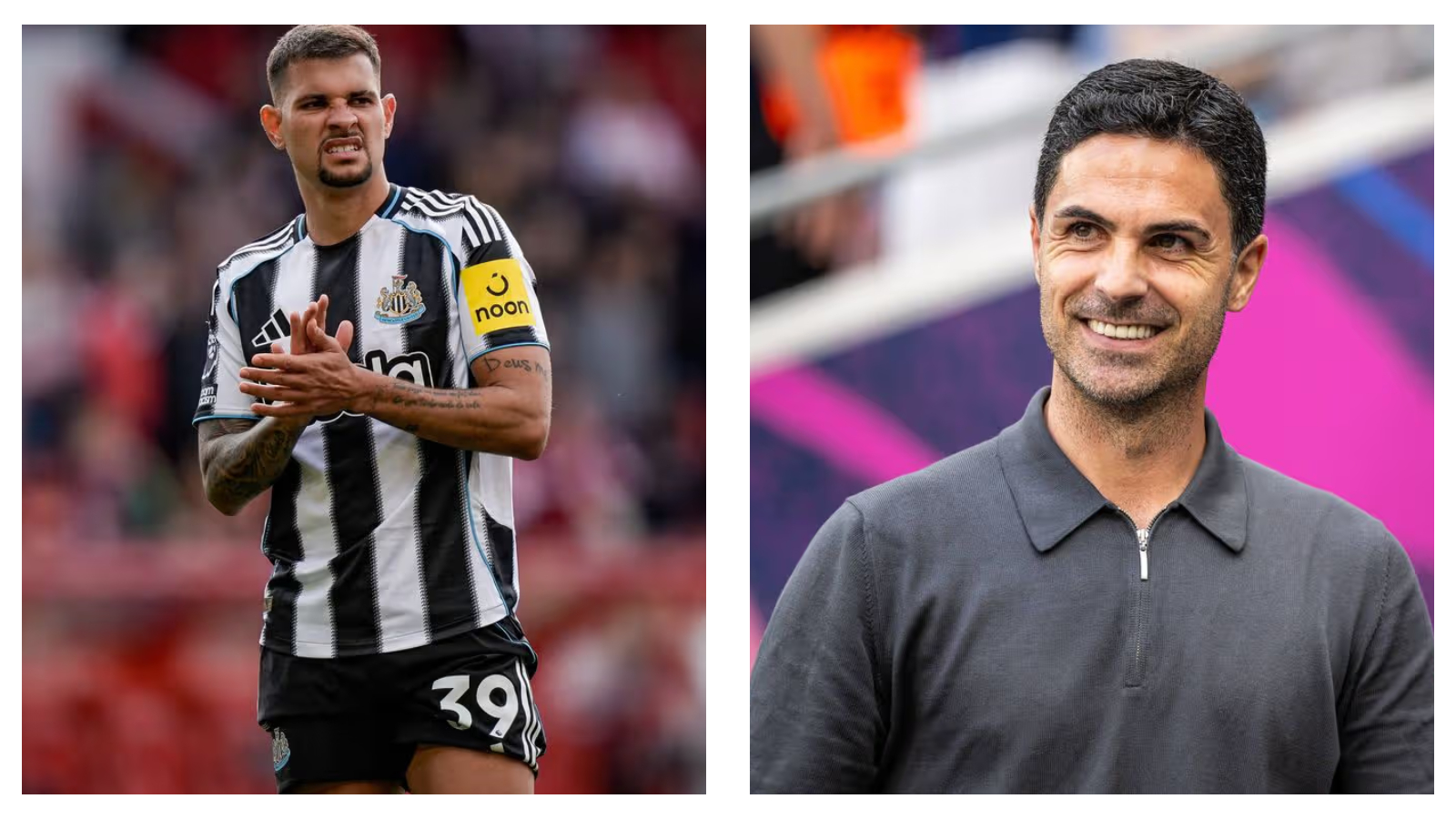 Newcastle's Bruno Guimaraes & Arsenal manager Mikel Arteta