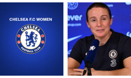 Chelsea FC Women logo and Sonia Bompastor